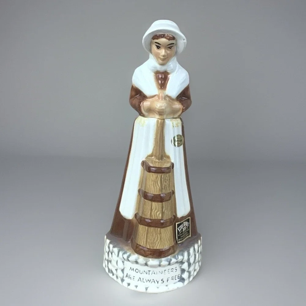 Vintage 1972 Whiskey Decanter Ezra Brooks Heritage China Mountaineer Woman RH-32